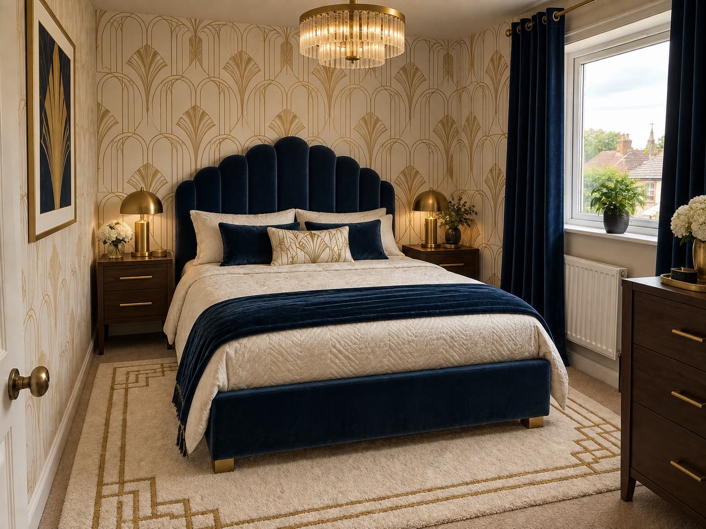 Bedroom redesigned in Art Deco style with AI Room Makeover