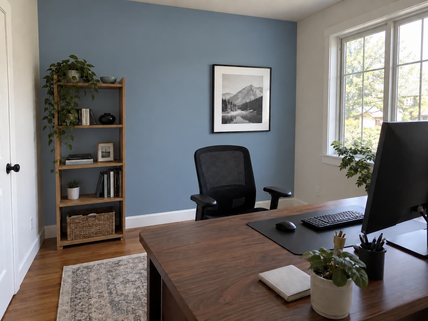 Create a home office background you want on camera: After