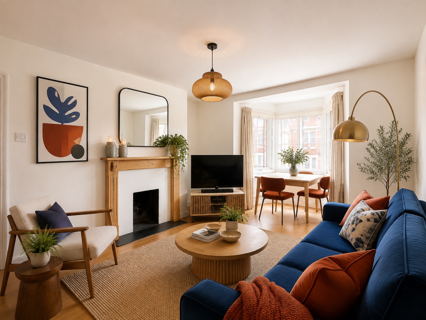 Das Wohnzimmer mit neu abgestimmten Möbeln und Dekoration.