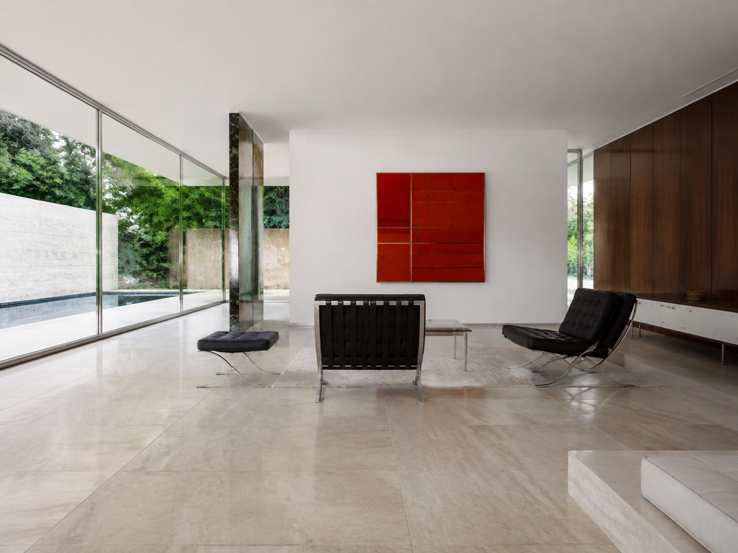 A few clearly shaped pieces leave the room's geometry and open space visible.